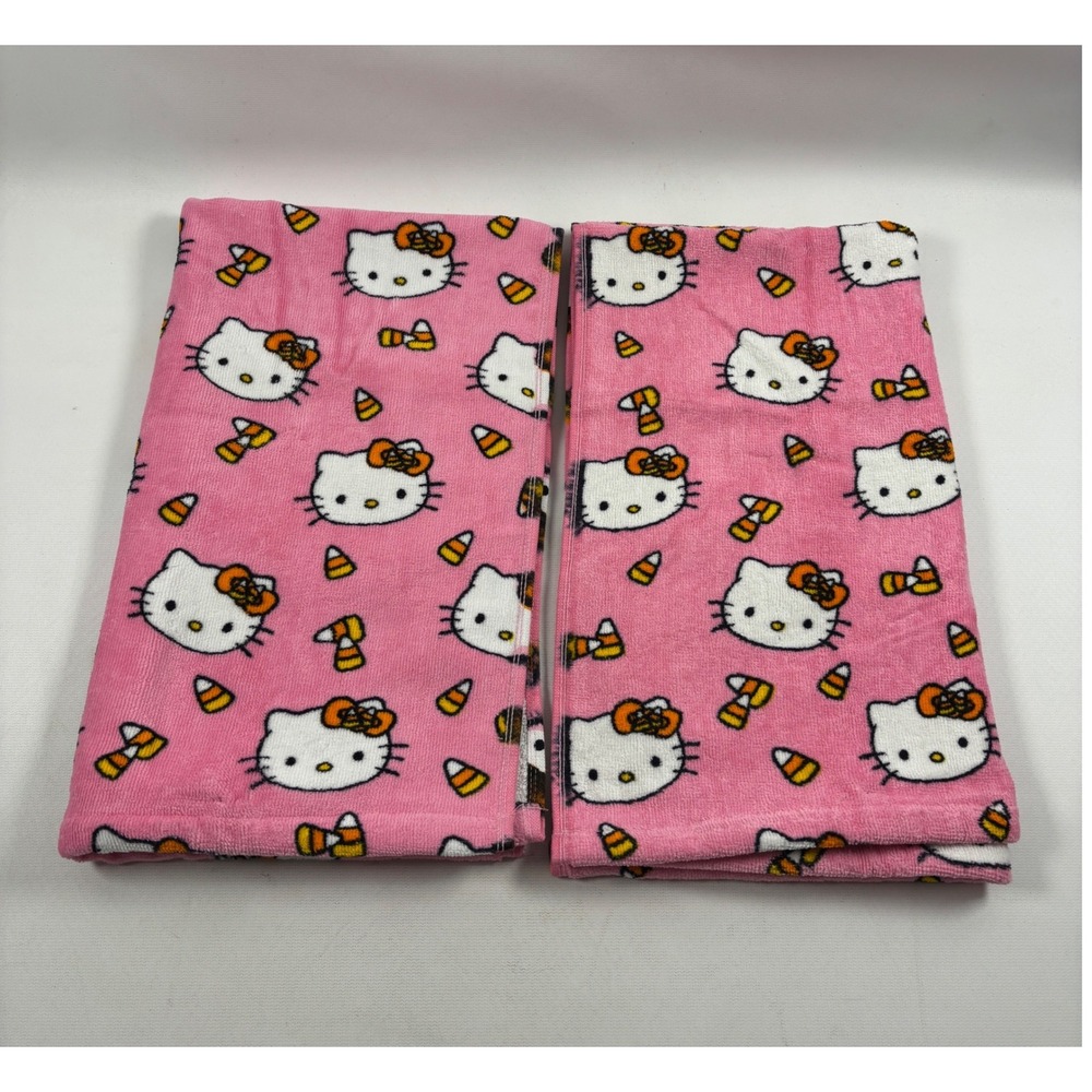 Hello Kitty Halloween Pink Candy Corn Cotton Hand Towel Set of 2 Sanrio 2024